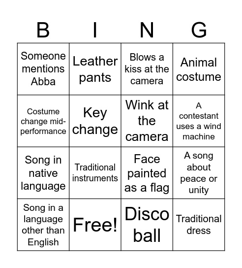 Eurovision 2025 Bingo Card