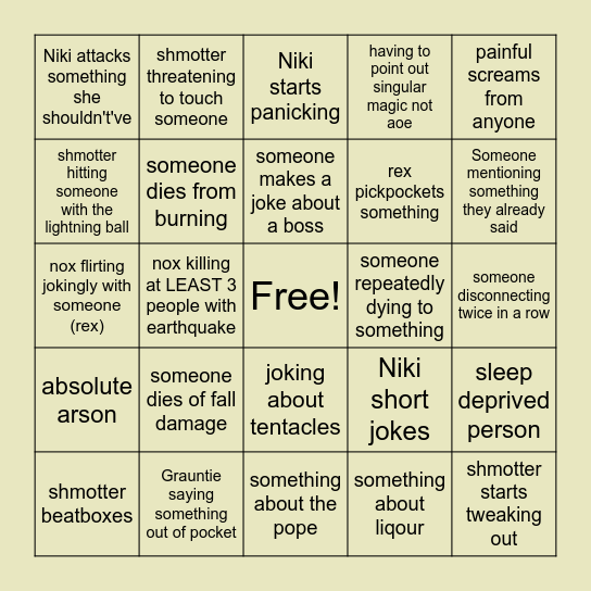 Mugs n Monsters Bingo Card
