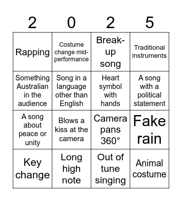 Eurovision Bingo Card