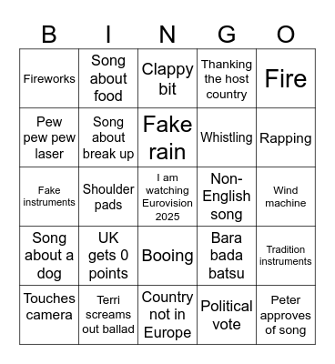 Eurovision - Pika house Bingo Card