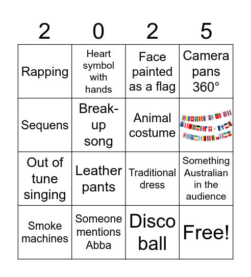 Eurovision Bingo Card