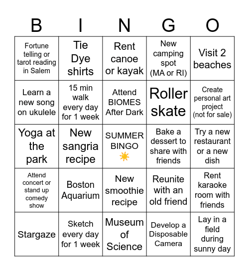 Summer Bingo Card