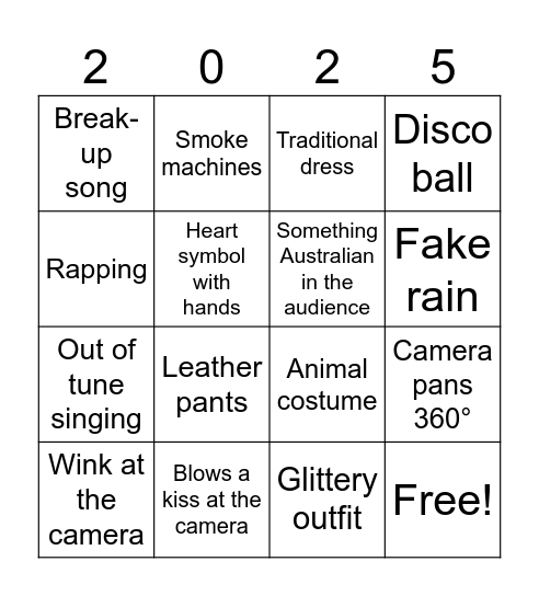 Eurovision Bingo Card