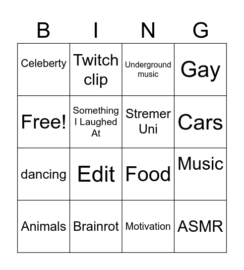Reel Bingo Card