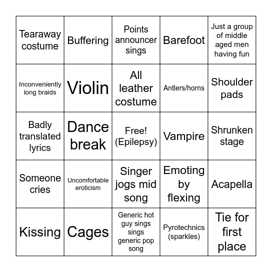 EUROVISION 2025 Bingo Card