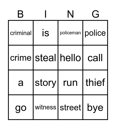 CRIMINAL BINGO Card