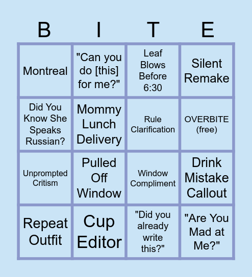 Overbite Bingo Card
