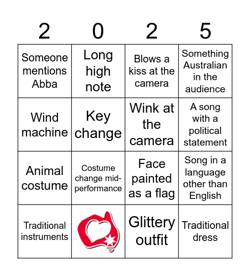 Eurovision Bingo Card