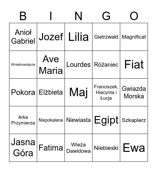 Maryja Bingo Card