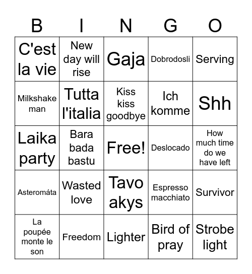 songfestival Bingo Card