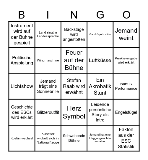 ESC 2025 Bingo Card