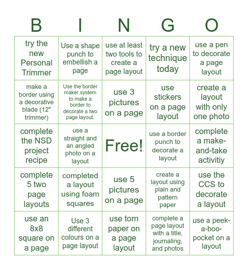 Scrapbooking Bingo Card