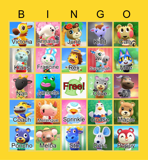 Animal Crossing Bingo Card