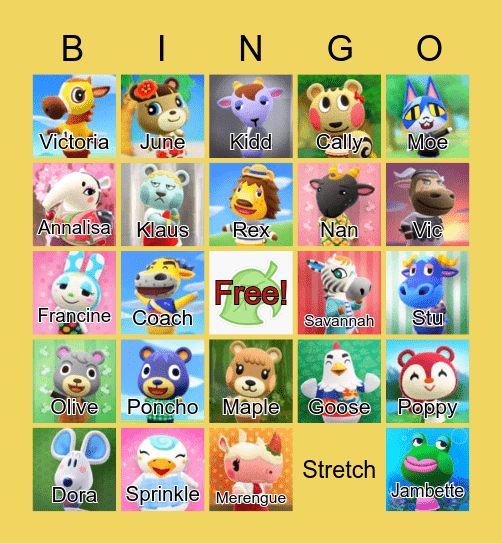 Animal Crossing Bingo Card