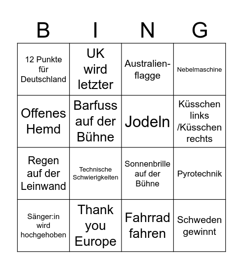 ESC 2025 Bingo Card