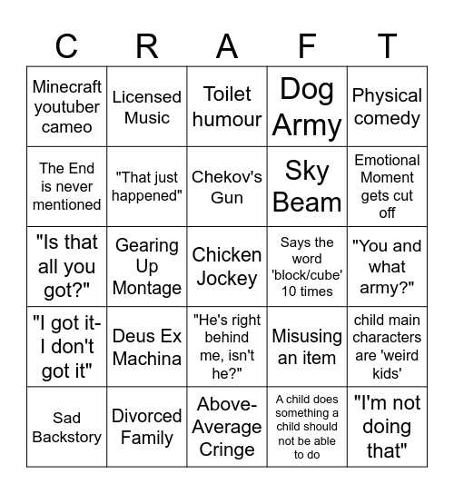 Minecraft Bingo Card