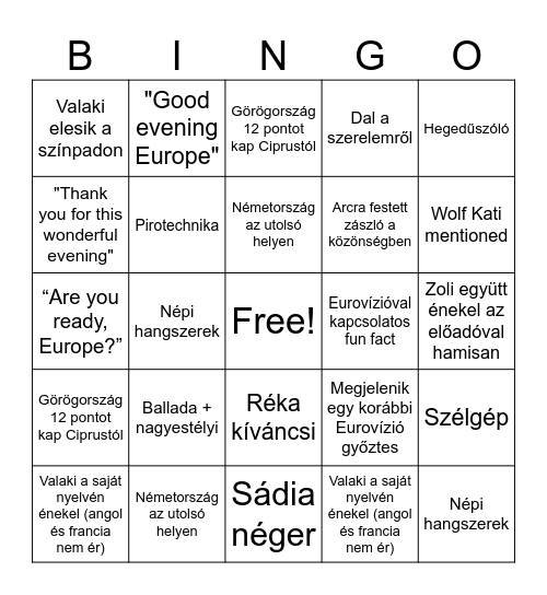 Bingovision 2025 Bingo Card