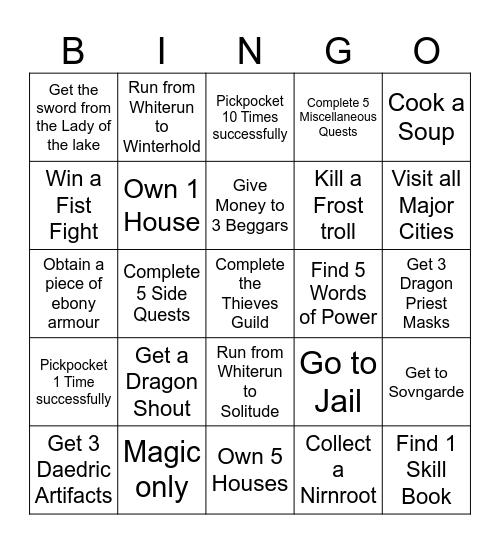 Skyrim Bingo Card