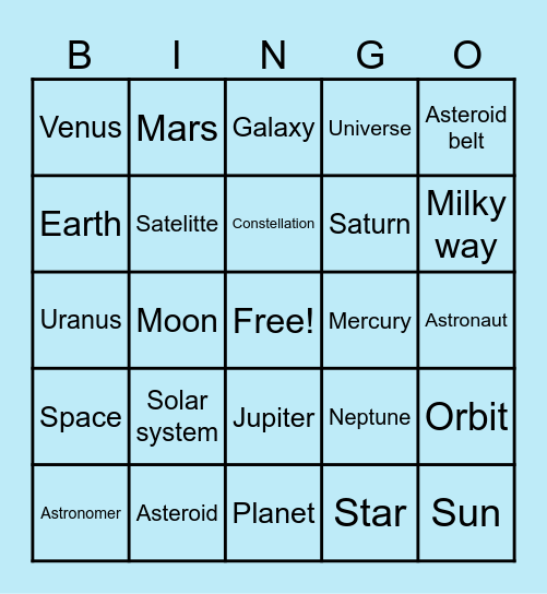 UNIVERSE Bingo Card