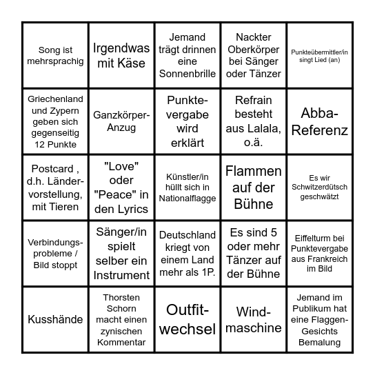 ESC 2025 Bingo (deutsch) Bingo Card