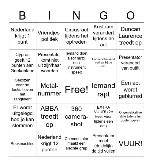 Fristienten Eurovisie-bingo Card