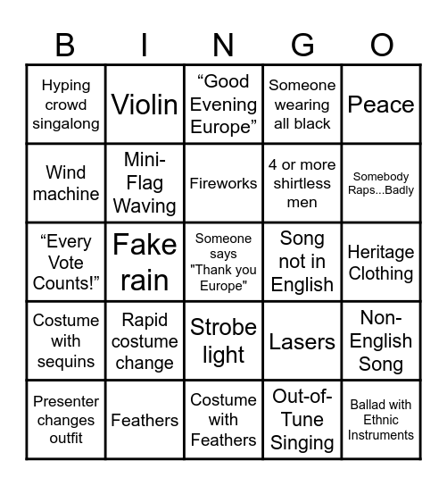 Eurovision 2025 Bingo Card