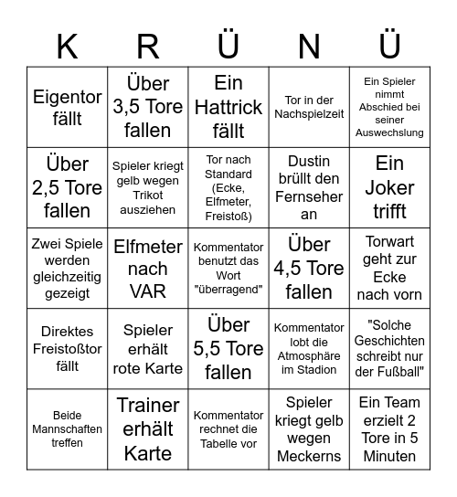 Krüs und Nüs letzter Spieltagsfußballbingo Card