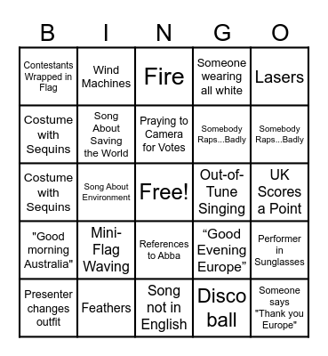 Eurovision 2025 Bingo Card
