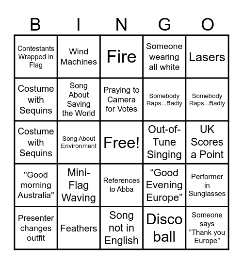 Eurovision 2025 Bingo Card