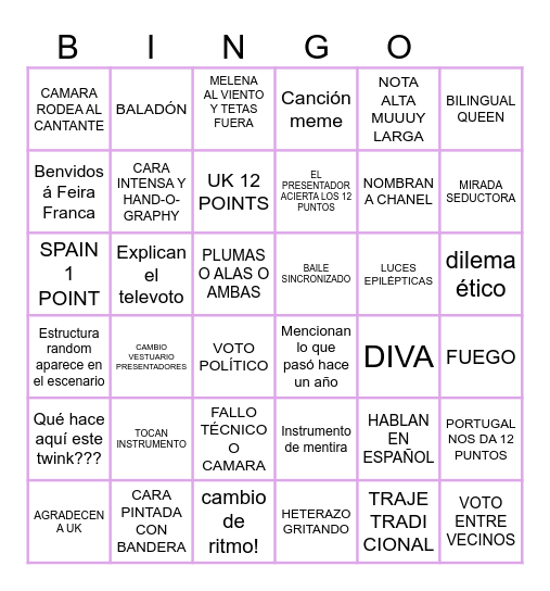EUROVISIÓN Bingo Card