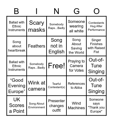 Eurovision 2025 Bingo Card