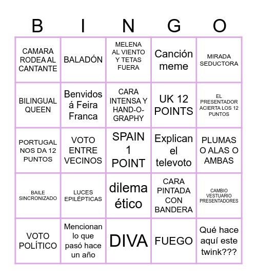 EUROVISIÓN Bingo Card