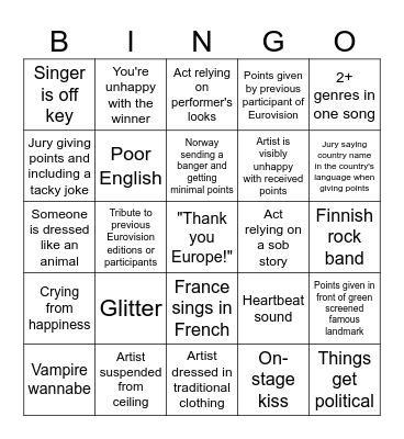 Eurovision Bingo ! Let's go ! Bingo Card