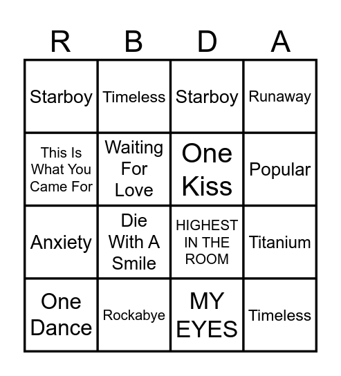Ridhaan's Music Bingo Card