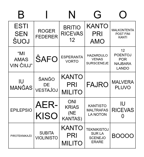 EUROVIDA BINGO Card