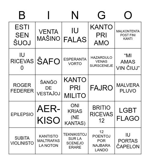 EUROVIDA BINGO Card