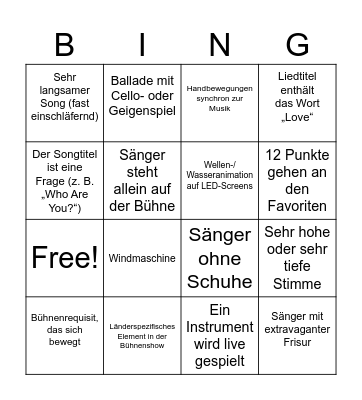 Eurovision Bingo 2025 Bingo Card