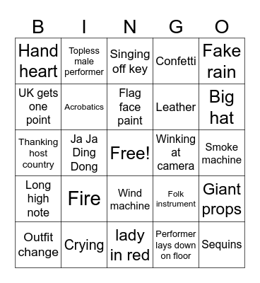 Eurovision 2025 Bingo Card
