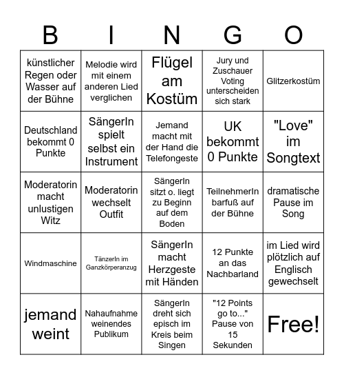 ESC 2025 Bingo Card