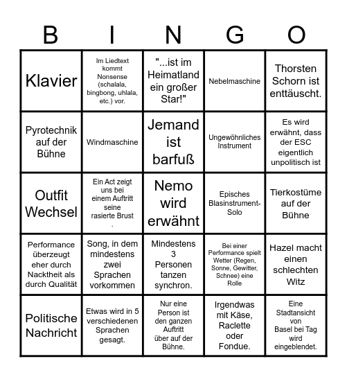 Das große ESC-Bullshit-Bingo 2025 von Julian Bingo Card