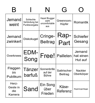 Eurovision Bingo Card