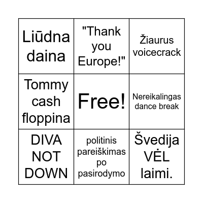EUROVISION BINGO! Bingo Card