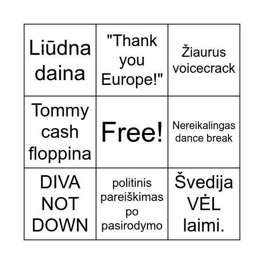 EUROVISION BINGO! Bingo Card