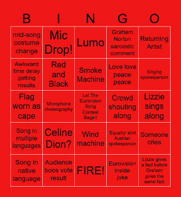 EUROVISION 2025 Bingo Card