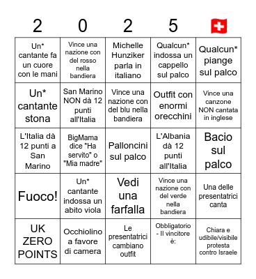 Eurovision Bingo Card