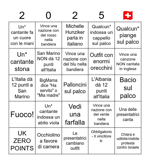 Eurovision Bingo Card