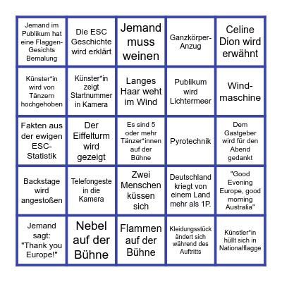 ESC Deutsch Bingo Card