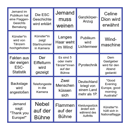 ESC Deutsch Bingo Card