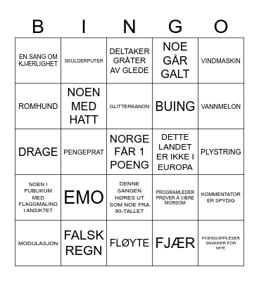 Eurovision-fest 2025 Bingo Card