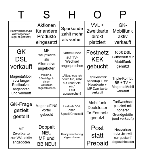 T-Bingo Card
